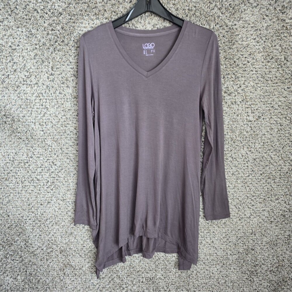 LOGO Lori Goldstein Top Womens Small Gray Layers Tunic V Neck Stretch Ladies